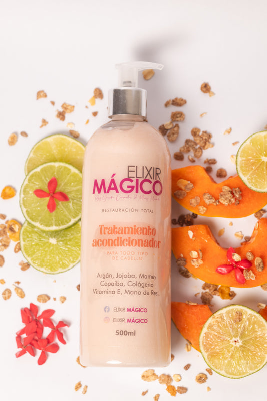 Tratamiento acondicionador Elixir Mágico aplicado en cabello maltratado