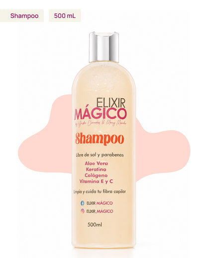 Shampoo Elixir Mágico 500ml libre de sales y parabenos para cabello seco y alisado